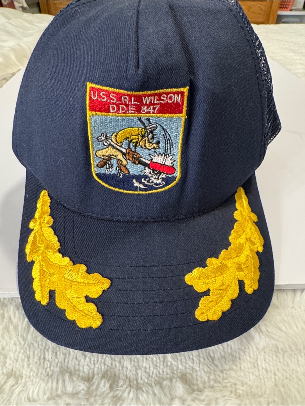 Navy USS R.L. Wilson DDE-347 Embroidered Trucker Hat with Gold Laurel